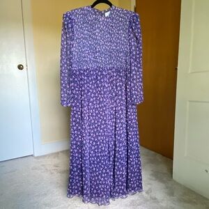 Belle France Jane Schaffhausen purple floral long sleeve empire waisted dress